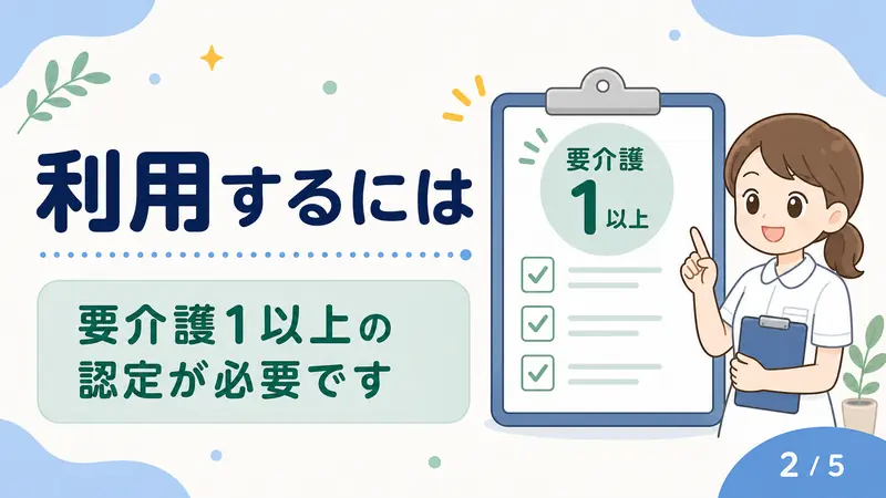 スライド2: 利用するには要介護1以上の認定が必要